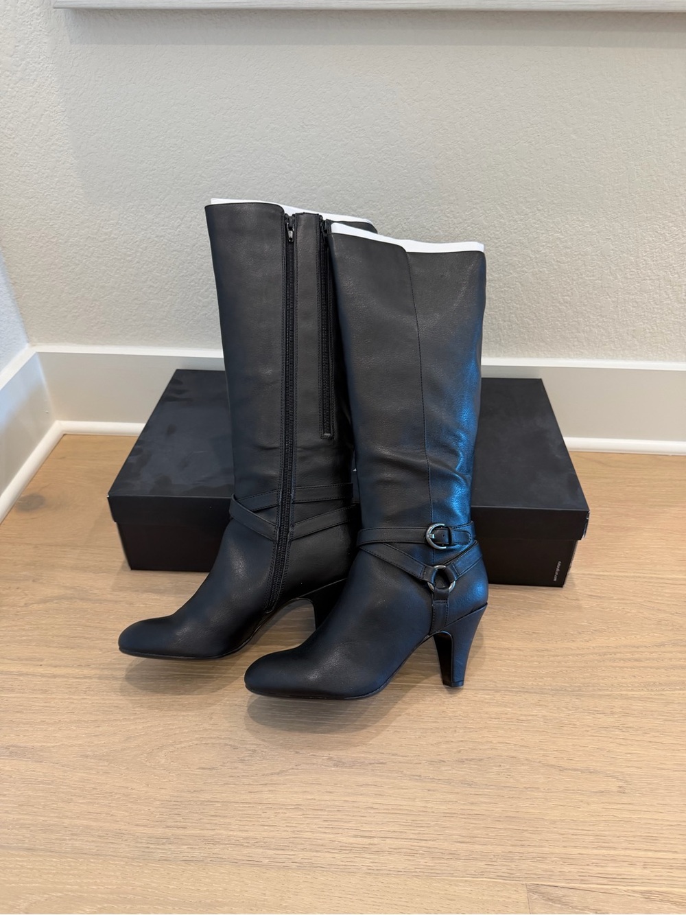 Naturalizer Black Mid-Heel Knee-High Boots